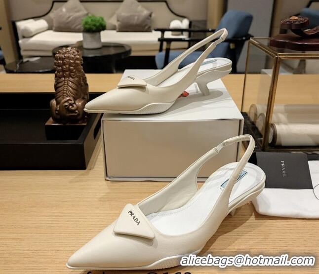 Classic Hot Prada Soft Padded Leather Slingback Pumps 3.5cm White 612185