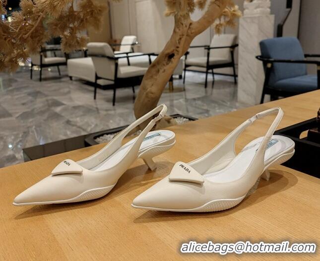 Classic Hot Prada Soft Padded Leather Slingback Pumps 3.5cm White 612185