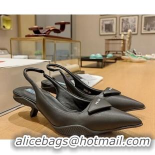 Luxury Prada Soft Padded Leather Slingback Pumps 3.5cm Black 612186