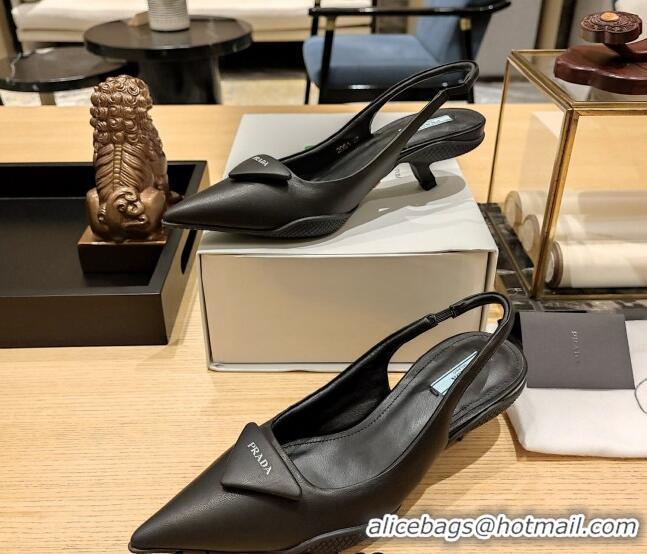 Luxury Prada Soft Padded Leather Slingback Pumps 3.5cm Black 612186