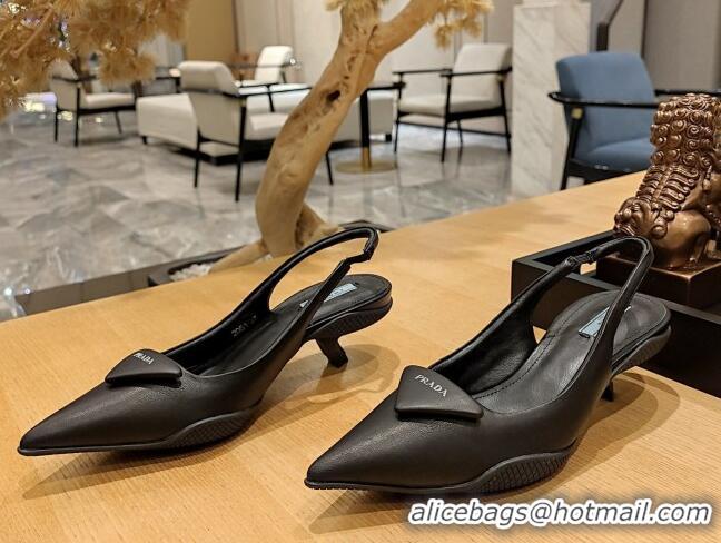 Luxury Prada Soft Padded Leather Slingback Pumps 3.5cm Black 612186