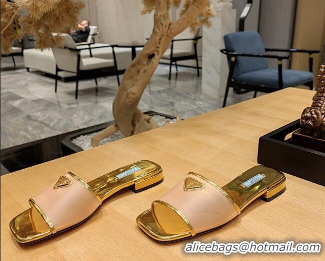 Top Quality Prada PVC Flat Slide Sandals Gold 612187