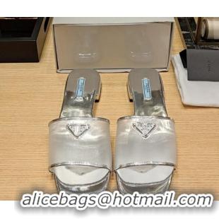 AAAAA Prada PVC Flat Slide Sandals Silver 612189