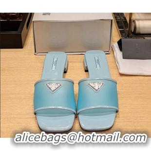 Duplicate Prada PVC Flat Slide Sandals Blue 612192