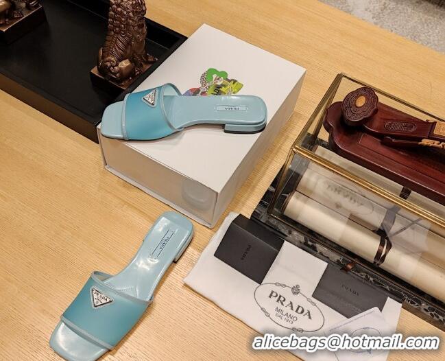 Duplicate Prada PVC Flat Slide Sandals Blue 612192