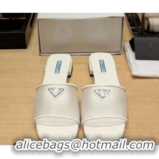 Low Cost Prada PVC Flat Slide Sandals White 612193