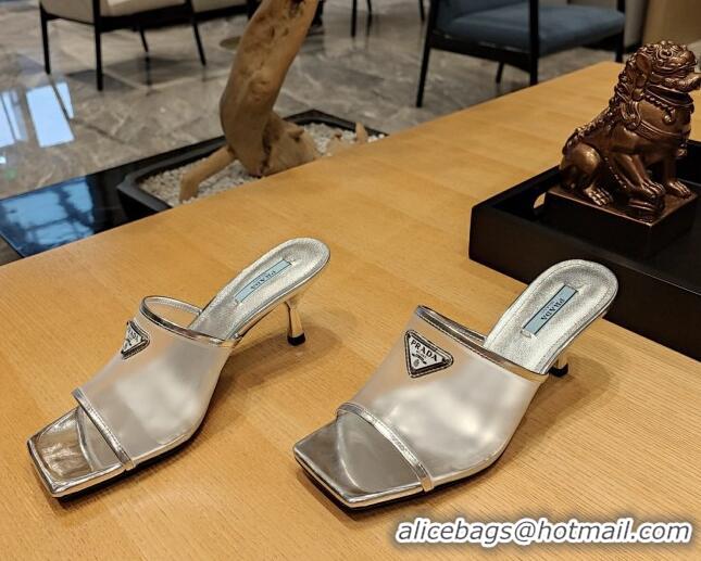 Fashion Prada PVC Heel Slide Sandals 7cm Silver 612188