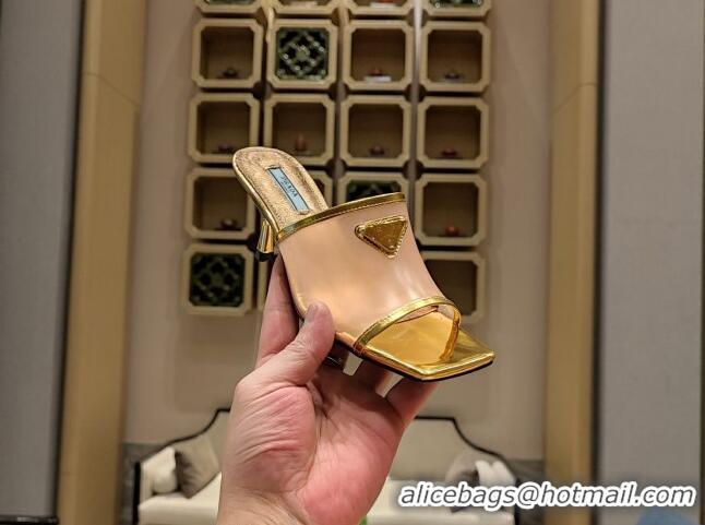 Duplicate Prada PVC Heel Slide Sandals 7cm Gold 612196