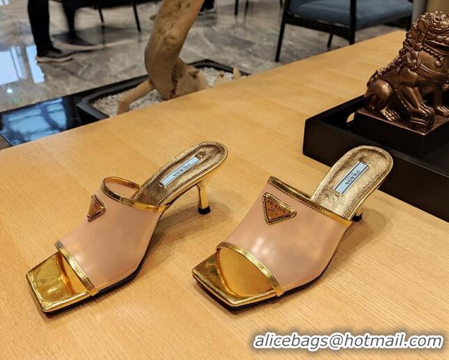 Duplicate Prada PVC Heel Slide Sandals 7cm Gold 612196