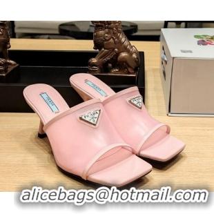 Best Grade Prada PVC Heel Slide Sandals 7cm Pink 612195