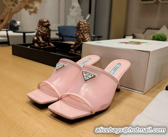 Best Grade Prada PVC Heel Slide Sandals 7cm Pink 612195