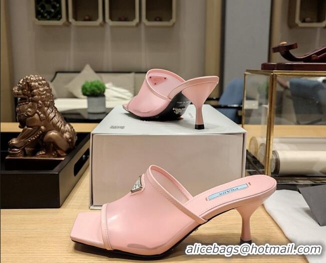 Best Grade Prada PVC Heel Slide Sandals 7cm Pink 612195