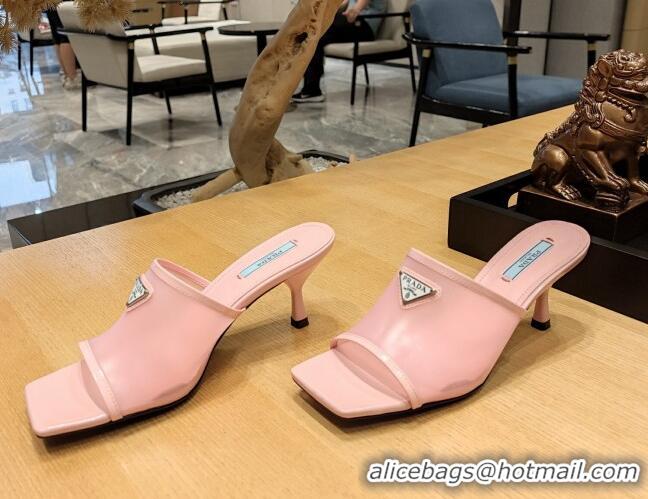 Best Grade Prada PVC Heel Slide Sandals 7cm Pink 612195