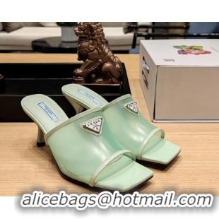 Stylish Prada PVC Heel Slide Sandals 7cm Green 612197