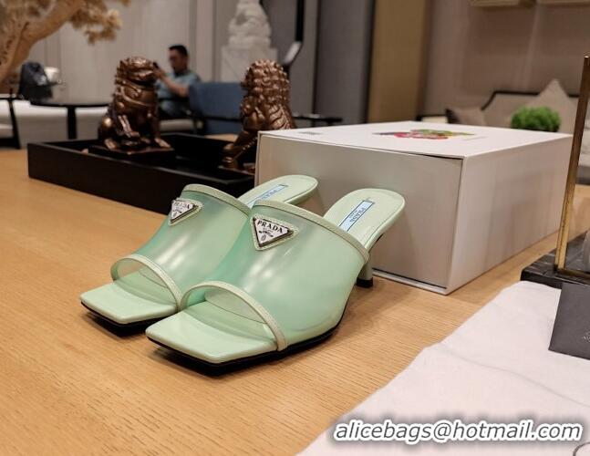 Stylish Prada PVC Heel Slide Sandals 7cm Green 612197