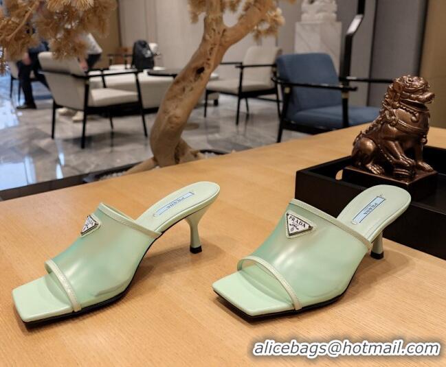 Stylish Prada PVC Heel Slide Sandals 7cm Green 612197