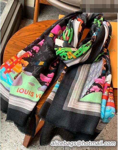 Buy Inexpensive Louis Vuitton Vivienne Cashmere Long Scarf 100x200cm LV8139 Black 2022