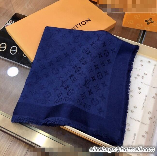 Best Price Louis Vuitton LV Shine Monogram Shawl Scarf 142cm 8149 Navy Blue 2022