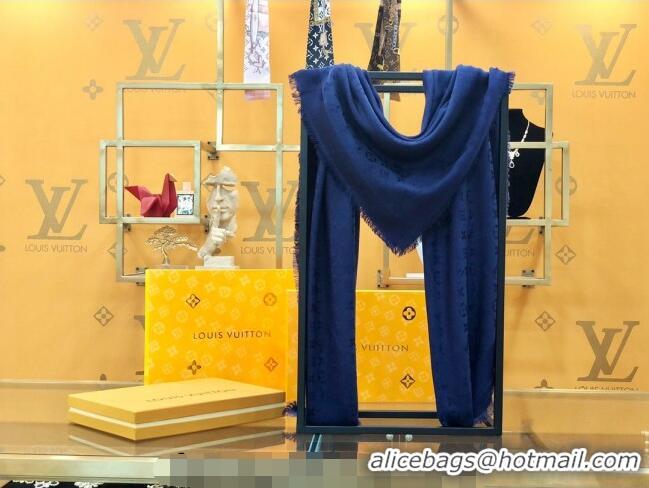 Best Price Louis Vuitton LV Shine Monogram Shawl Scarf 142cm 8149 Navy Blue 2022