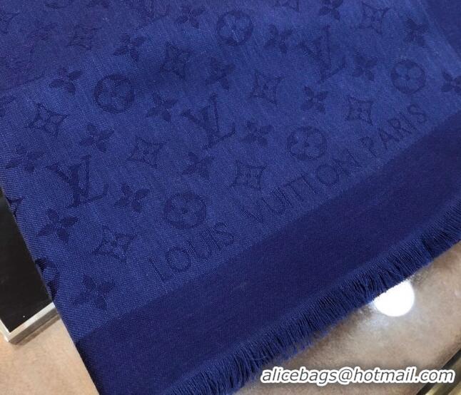 Best Price Louis Vuitton LV Shine Monogram Shawl Scarf 142cm 8149 Navy Blue 2022