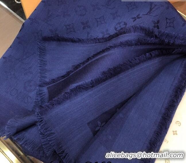 Best Price Louis Vuitton LV Shine Monogram Shawl Scarf 142cm 8149 Navy Blue 2022