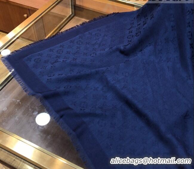 Best Price Louis Vuitton LV Shine Monogram Shawl Scarf 142cm 8149 Navy Blue 2022