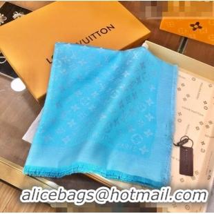 Cheapest Louis Vuitton LV Shine Monogram Shawl Scarf 142cm 8149 Light Blue 2022