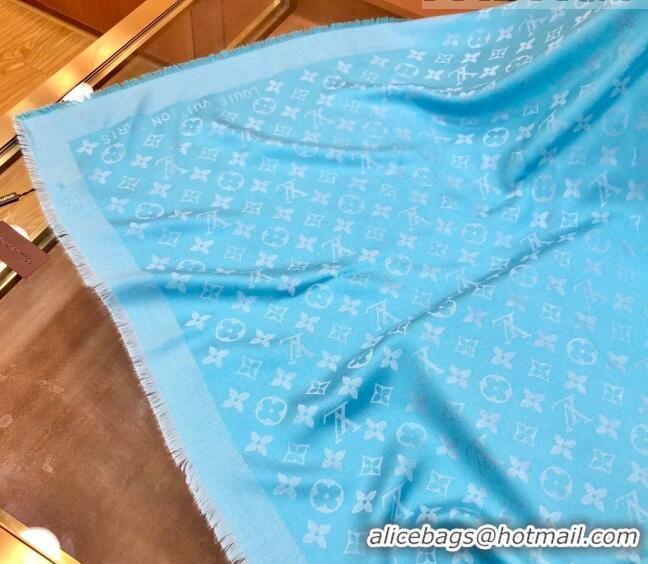 Cheapest Louis Vuitton LV Shine Monogram Shawl Scarf 142cm 8149 Light Blue 2022