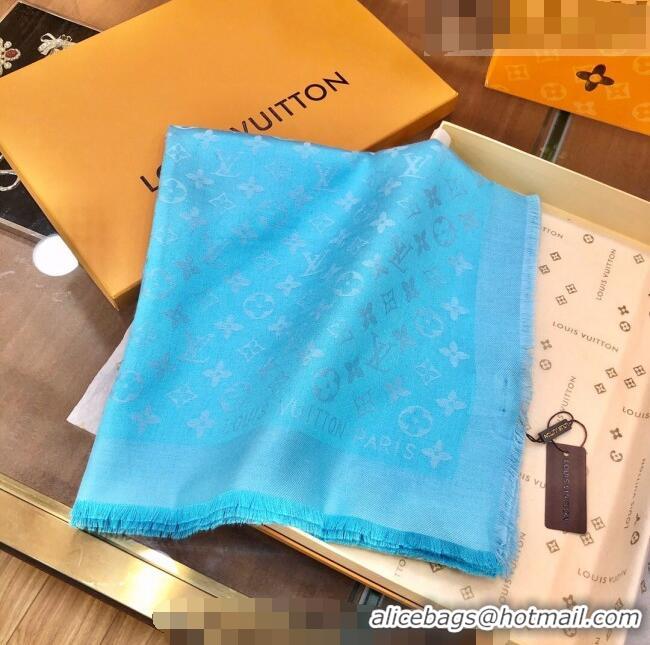 Cheapest Louis Vuitton LV Shine Monogram Shawl Scarf 142cm 8149 Light Blue 2022