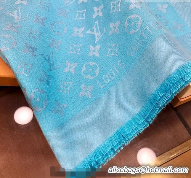 Cheapest Louis Vuitton LV Shine Monogram Shawl Scarf 142cm 8149 Light Blue 2022