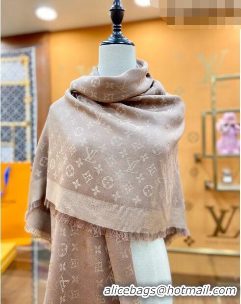 Popular Style Louis Vuitton LV Shine Monogram Shawl Scarf 142cm 8149 Beige 2022