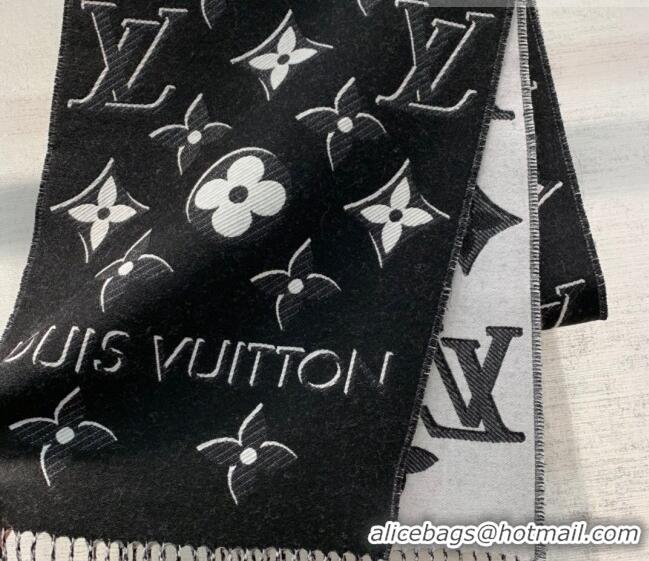 Famous Brand Louis Vuitton Monogram Wool Long Scarf 34x170cm 112214 Black 2022