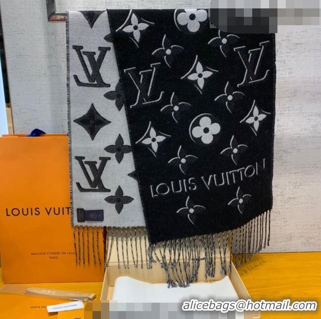 Famous Brand Louis Vuitton Monogram Wool Long Scarf 34x170cm 112214 Black 2022