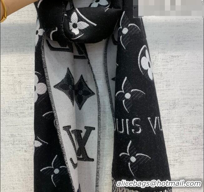 Famous Brand Louis Vuitton Monogram Wool Long Scarf 34x170cm 112214 Black 2022