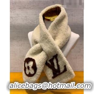 Famous Brand Louis Vuitton Shearling Long Scarf 14x105cm 12220 White/Brown 2022