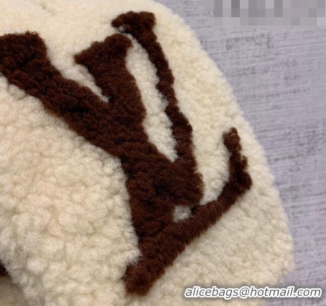 Famous Brand Louis Vuitton Shearling Long Scarf 14x105cm 12220 White/Brown 2022