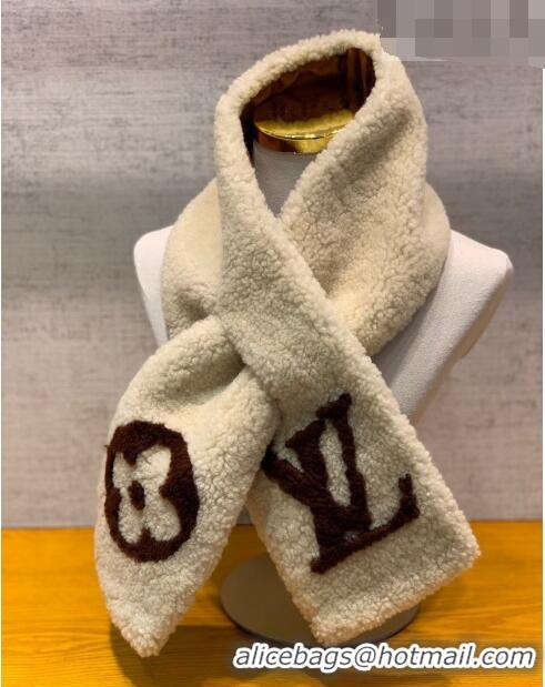 Famous Brand Louis Vuitton Shearling Long Scarf 14x105cm 12220 White/Brown 2022