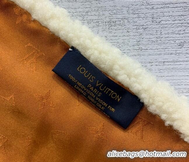 Famous Brand Louis Vuitton Shearling Long Scarf 14x105cm 12220 White/Brown 2022