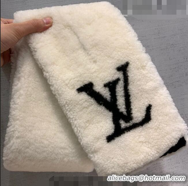 Low Price Louis Vuitton Shearling Long Scarf 14x105cm 12220 White/Black 2022