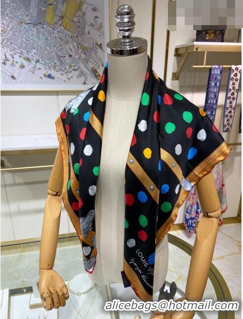 Good Product Louis Vuitton LV X YK Monogram Dots Print Silk Scarf 90x90cm 13057 Black 2023