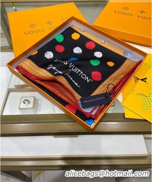 Good Product Louis Vuitton LV X YK Monogram Dots Print Silk Scarf 90x90cm 13057 Black 2023