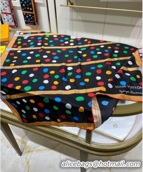 Good Product Louis Vuitton LV X YK Monogram Dots Print Silk Scarf 90x90cm 13057 Black 2023