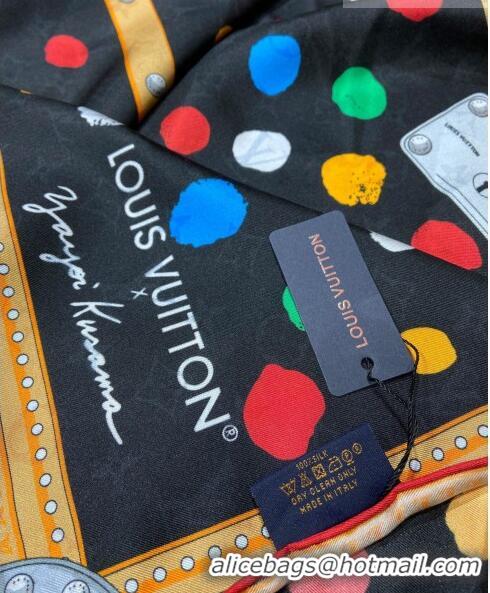 Good Product Louis Vuitton LV X YK Monogram Dots Print Silk Scarf 90x90cm 13057 Black 2023