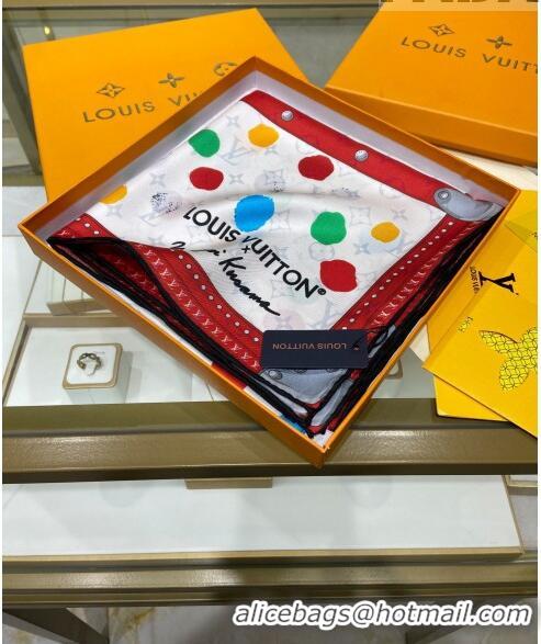 Famous Brand Louis Vuitton LV X YK Monogram Dots Print Silk Scarf 90x90cm 13057 White/Red 2023