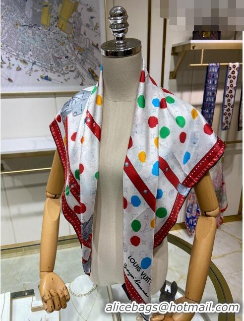 Famous Brand Louis Vuitton LV X YK Monogram Dots Print Silk Scarf 90x90cm 13057 White/Red 2023