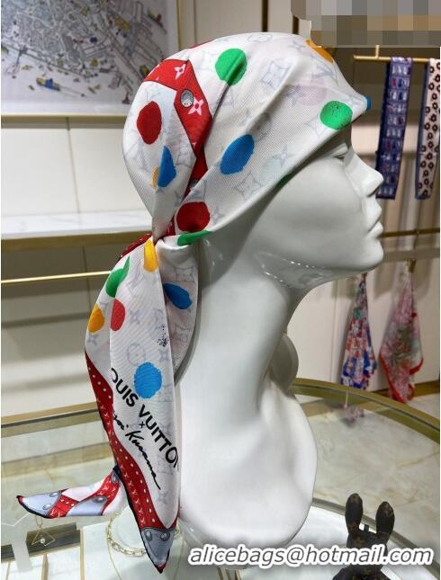 Famous Brand Louis Vuitton LV X YK Monogram Dots Print Silk Scarf 90x90cm 13057 White/Red 2023