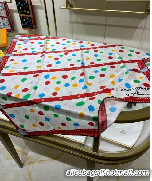 Famous Brand Louis Vuitton LV X YK Monogram Dots Print Silk Scarf 90x90cm 13057 White/Red 2023