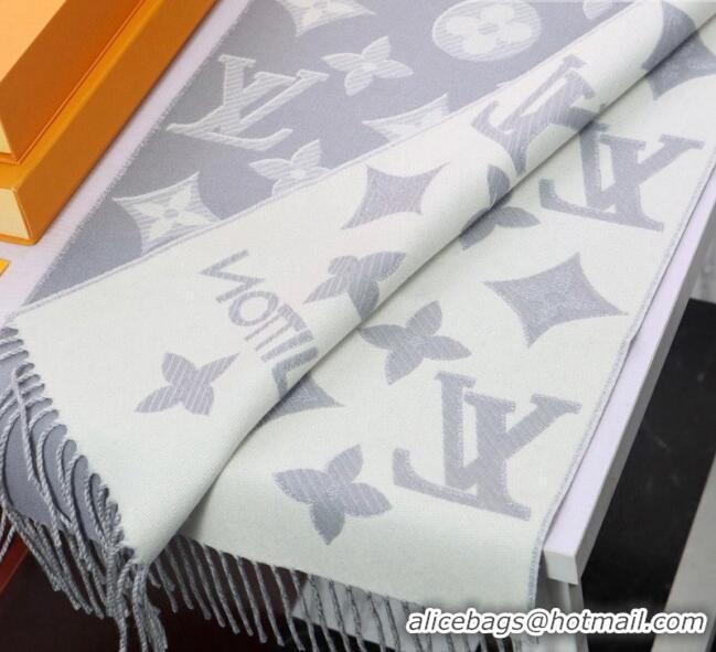 Well Crafted Louis Vuitton LV Essential Shine Monogram Wool Long Scarf 32x180cm 21546 Light Grey 2023