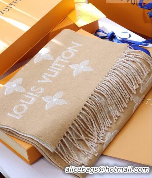 Cheapest Louis Vuitton LV Essential Shine Monogram Wool Long Scarf 32x180cm 21546 Apricot 2023