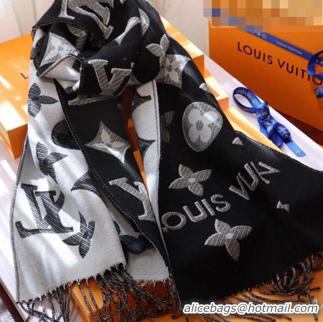 Promotional Louis Vuitton LV Essential Shine Monogram Wool Long Scarf 32x180cm 21546 Black 2023